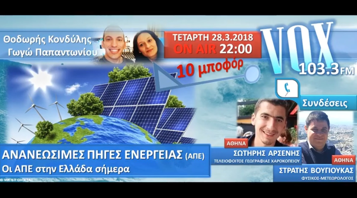 Read more about the article “10 μποφόρ” VOXFM 103,3 | Ανανεώσιμες Πηγές Ενέργειας | 28/3/2018