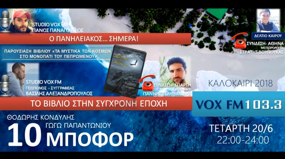 Read more about the article “10 μποφόρ” VOXFM 103,3 | Τετάρτη 20 Ιουνίου 2018